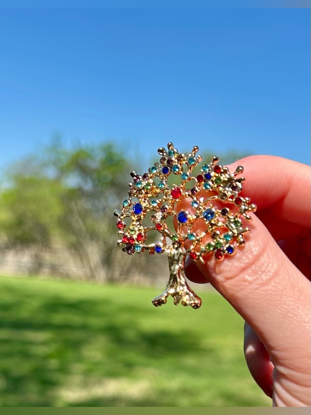 Tree of Life Brooch Pin Multicolor Gold Tone GUC